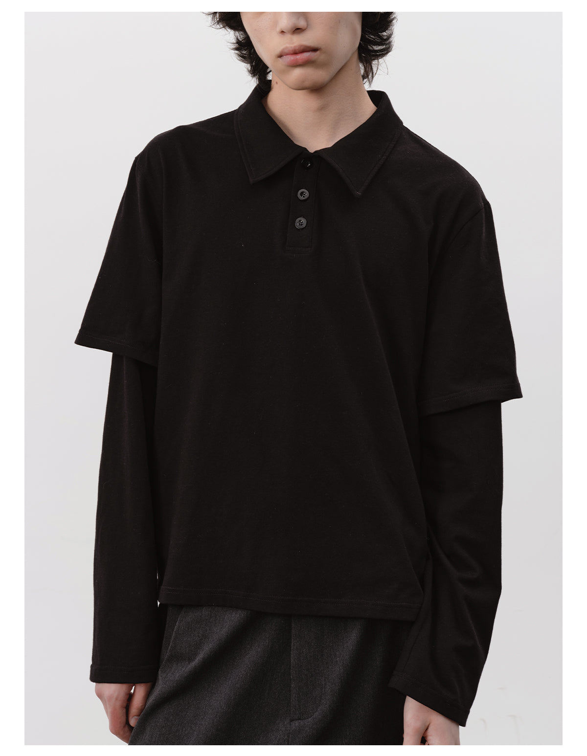 Fake Two-Piece Wide Polo Shirt
