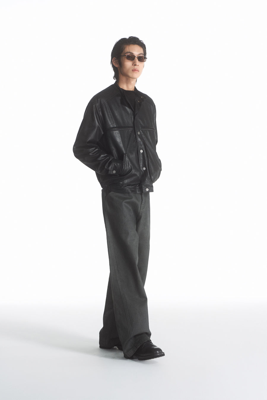 PU coated straight jeans