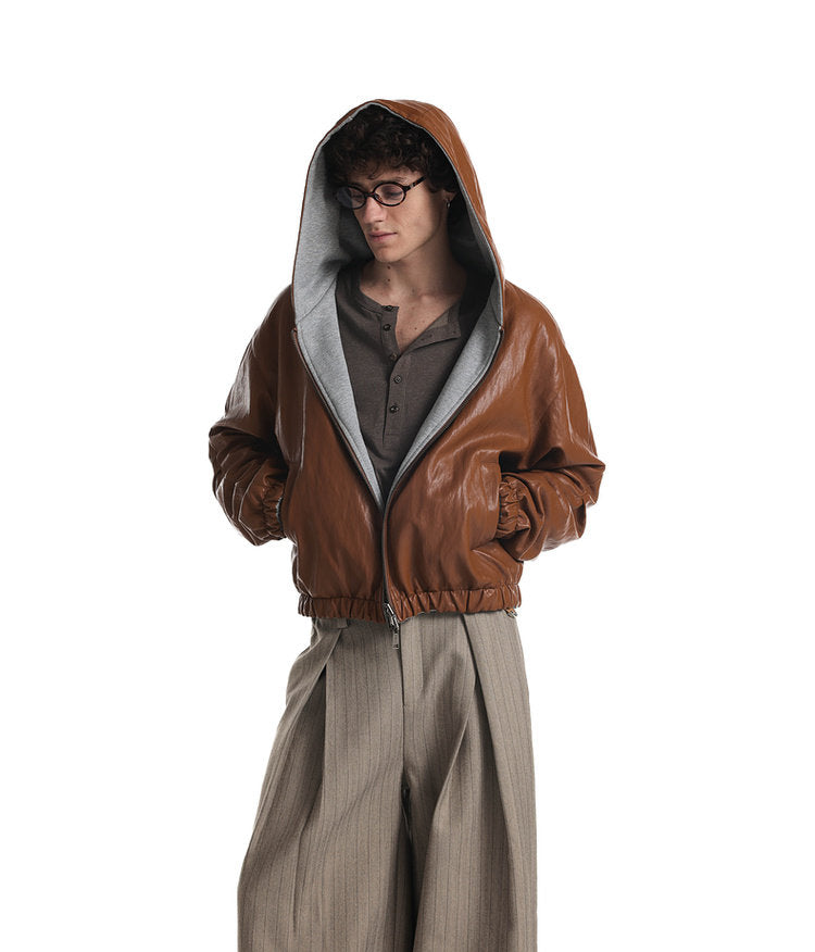 Reversible Faux Leather Hooded Jacket