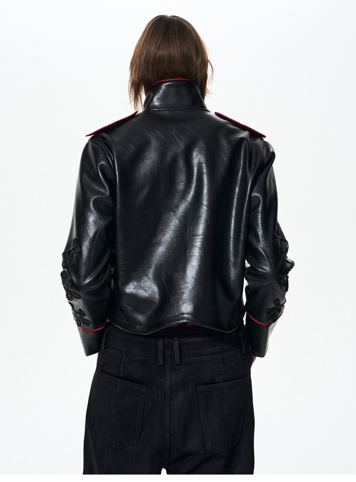 Rope Embroidery Leather Jacket