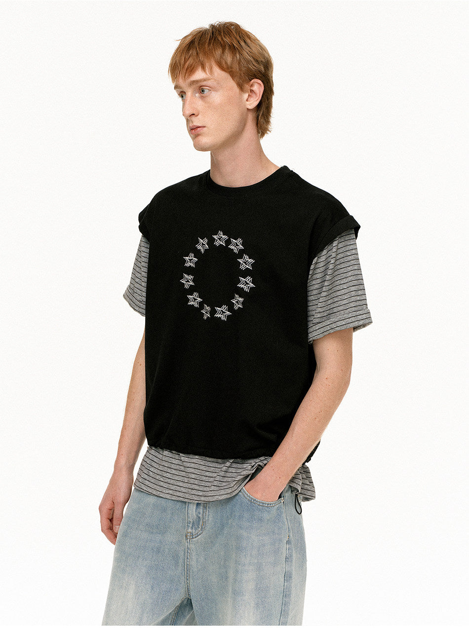 Faux Two-Piece Star-Print T-Shirt