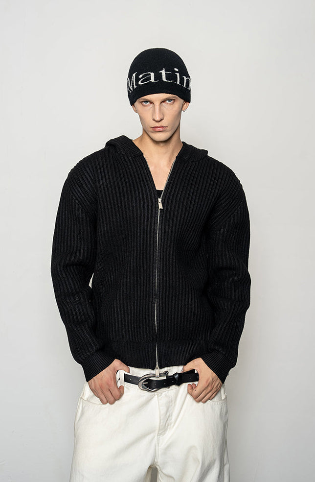 Thick Rib Hooded Knit Cardigan