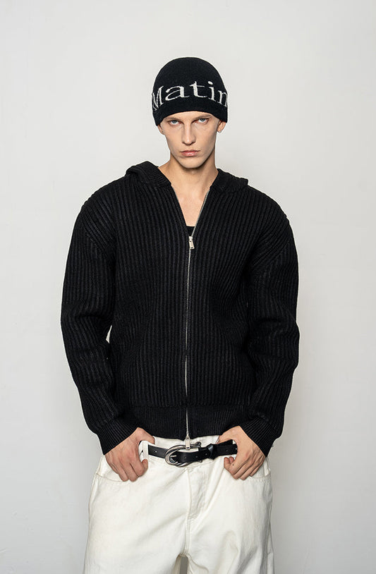 Thick Rib Hooded Knit Cardigan