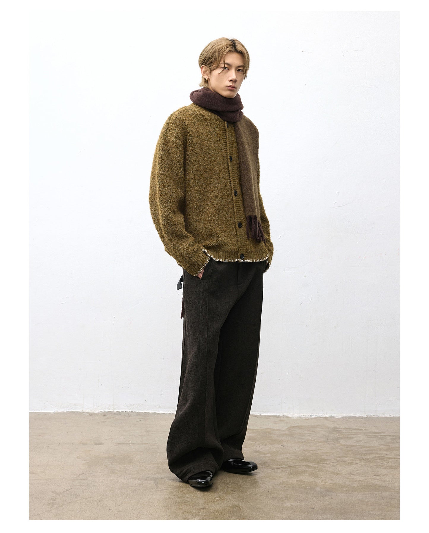 Hand-Stitched Crew Neck Cardigan