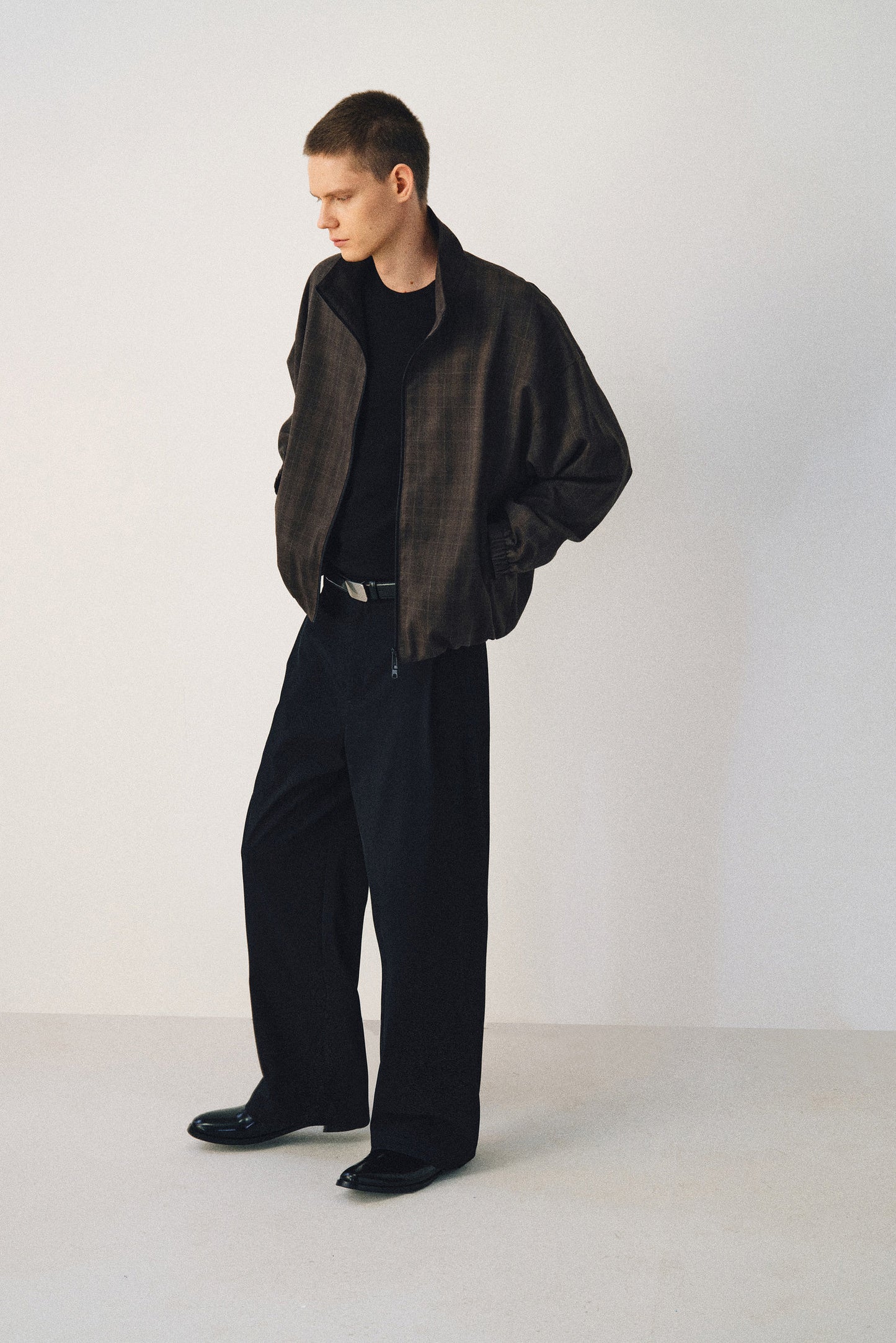 Dark Check Stand Collar Jacket