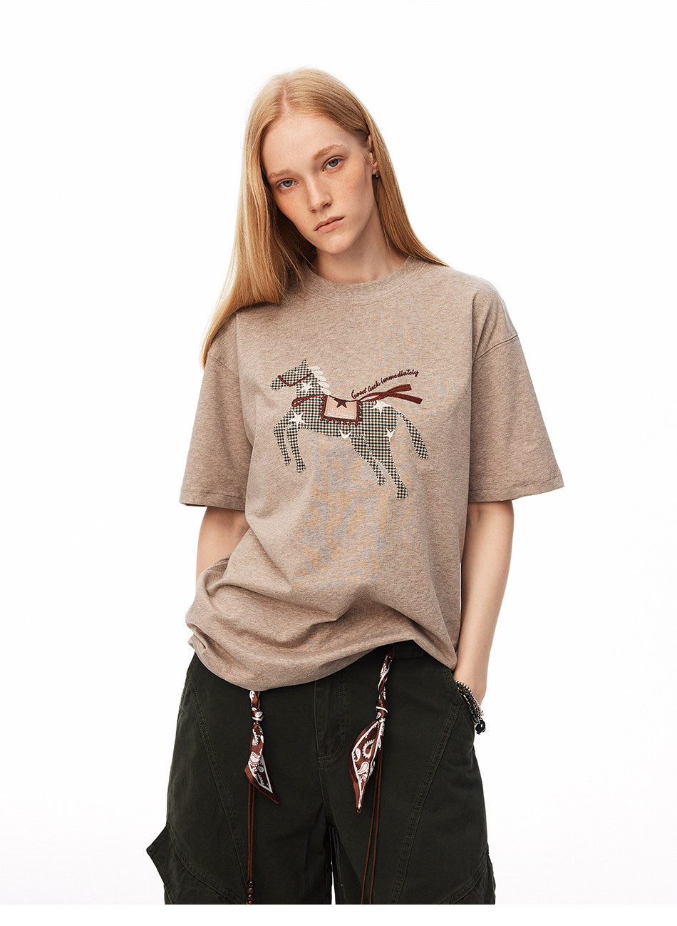 Embroidered T-Shirt with Pony Sticker