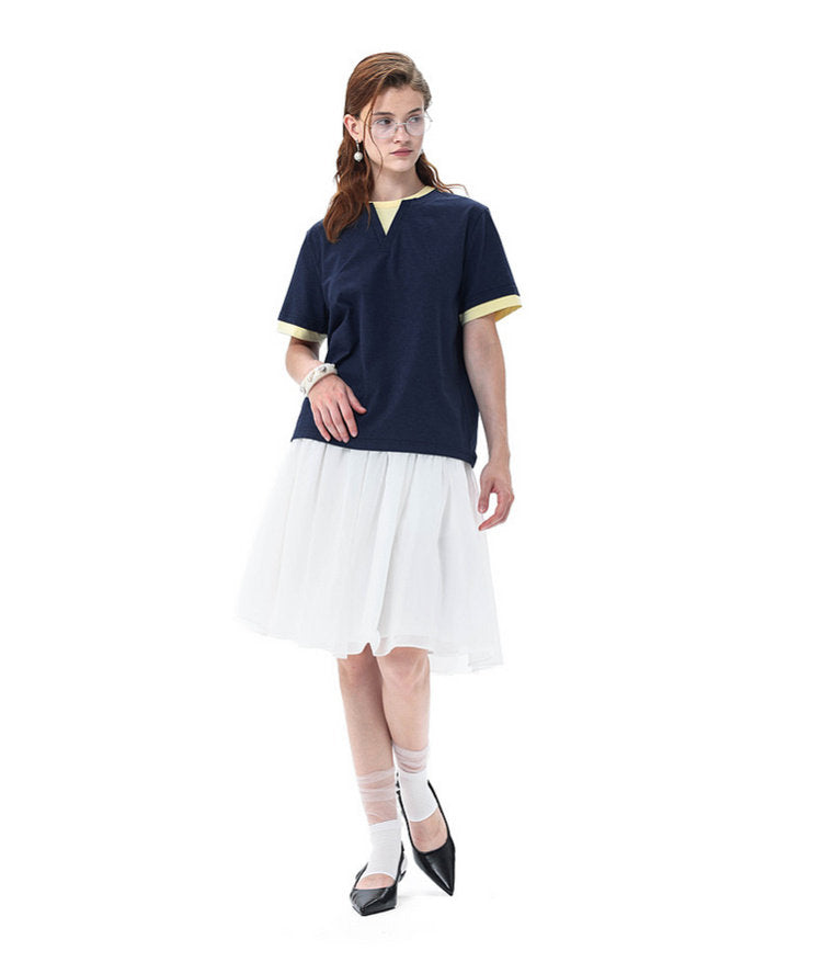 Preppy-Style Faux Two-Piece T-Shirt