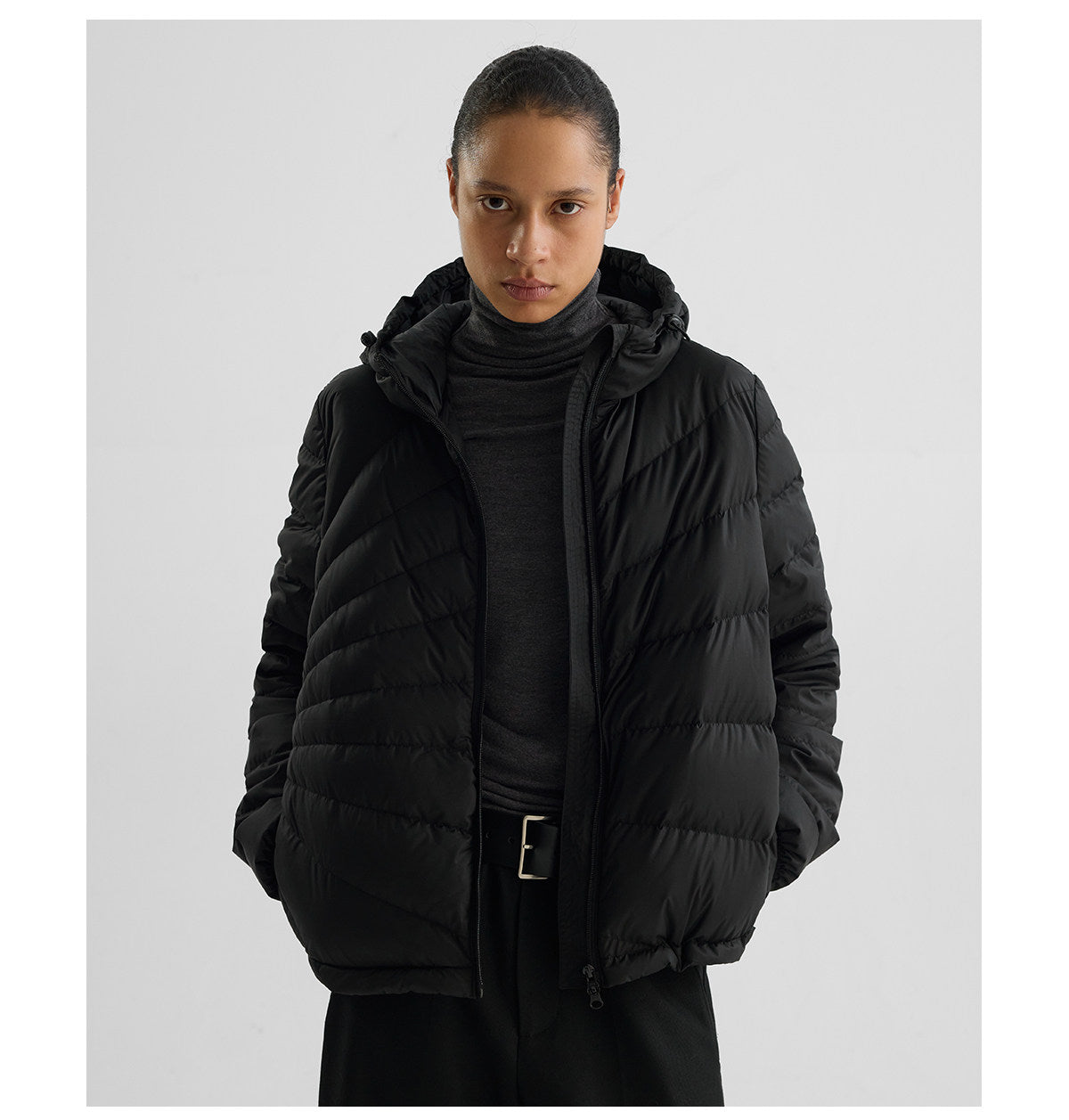 Embossed Straight-Line Quilted Down Jacket