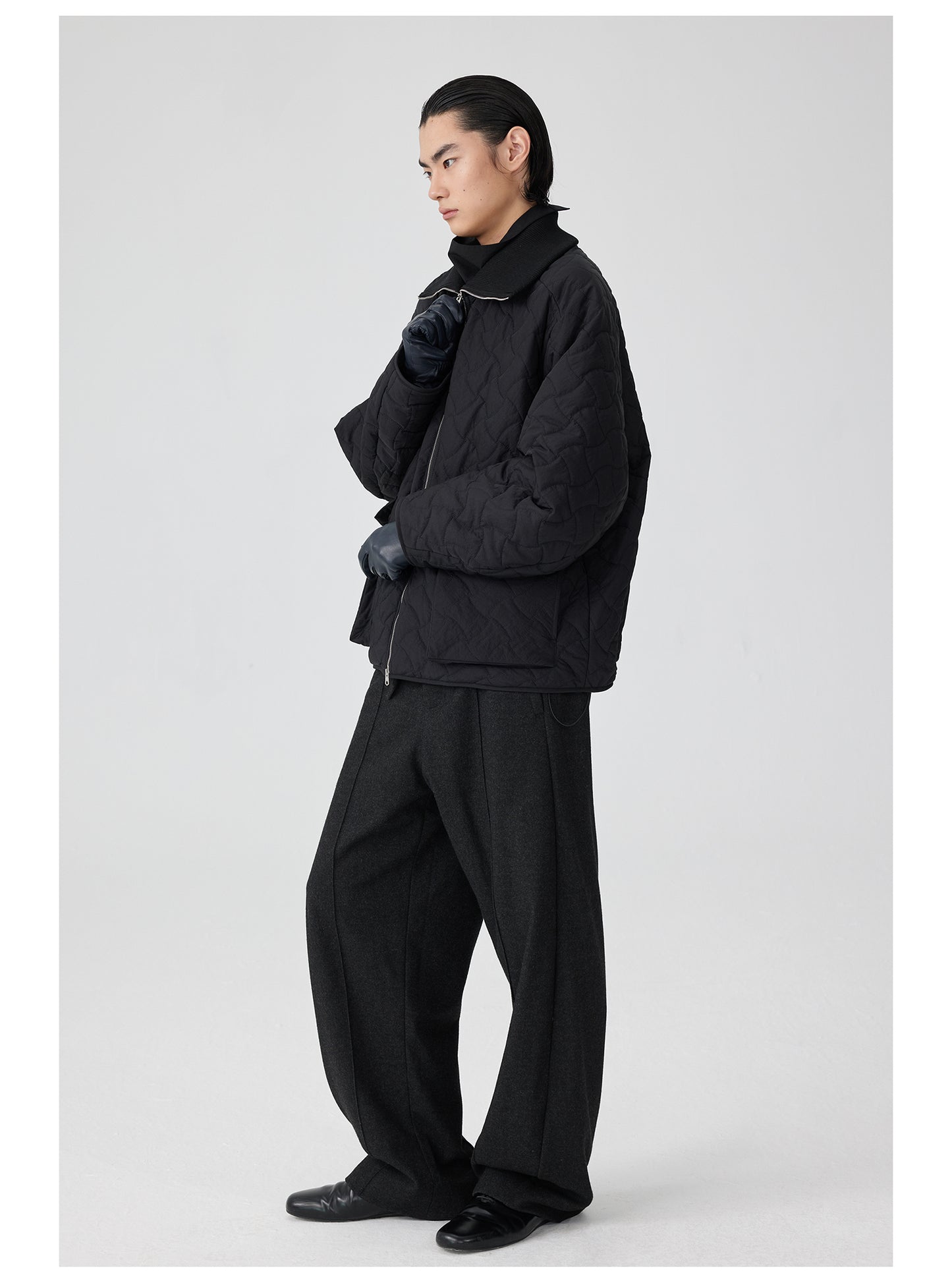 Double waistband wool casual pants