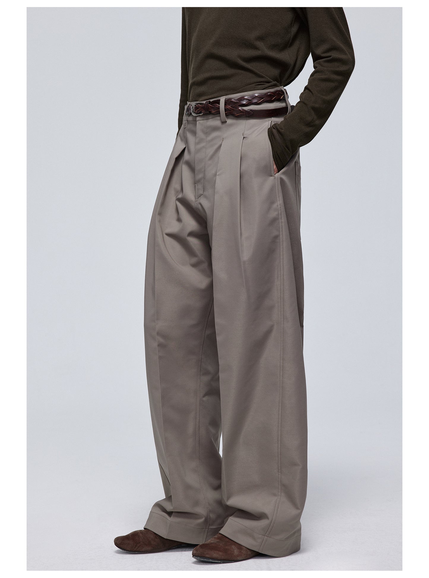 Pleated slim straight slacks pants