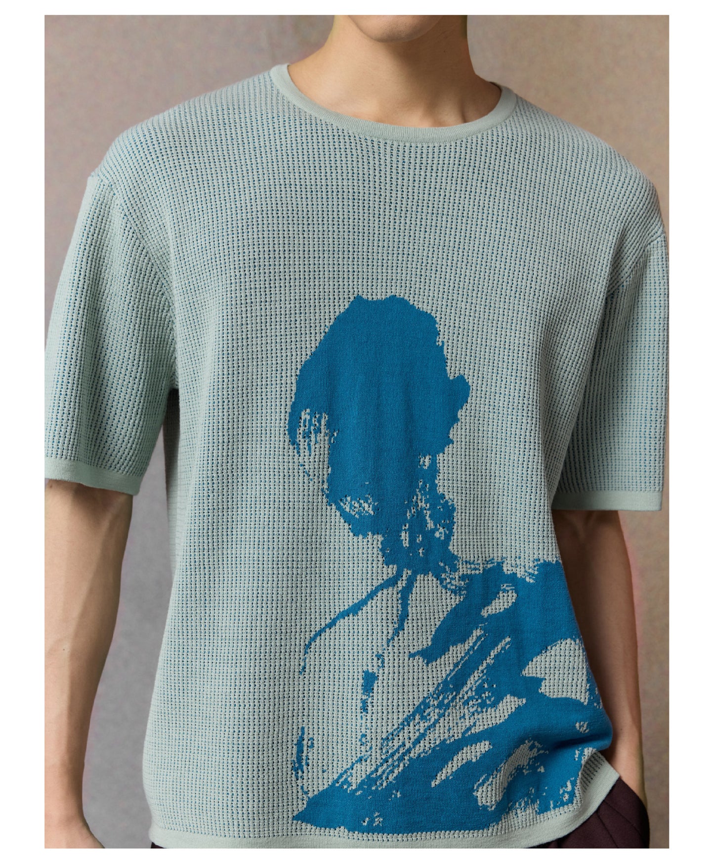 Contrast-Color Printed Knit Shirt