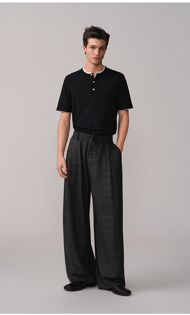 Retro Curved-Blade Rubber-Waist Casual Pants