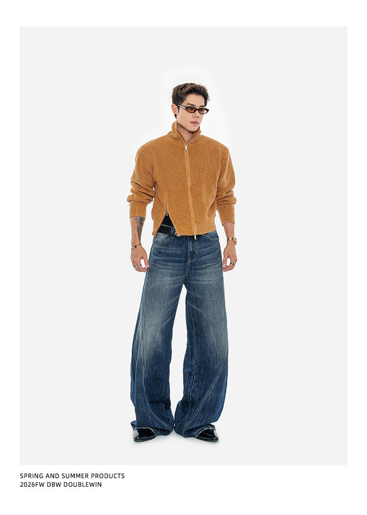 Washed Finish Padded Knit Cardigan