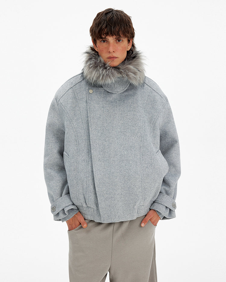 Deconstructed Faux Fur Collar Coat