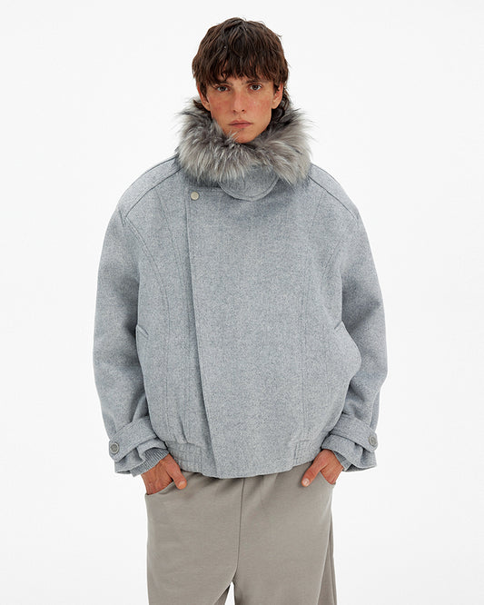 Deconstructed Faux Fur Collar Coat