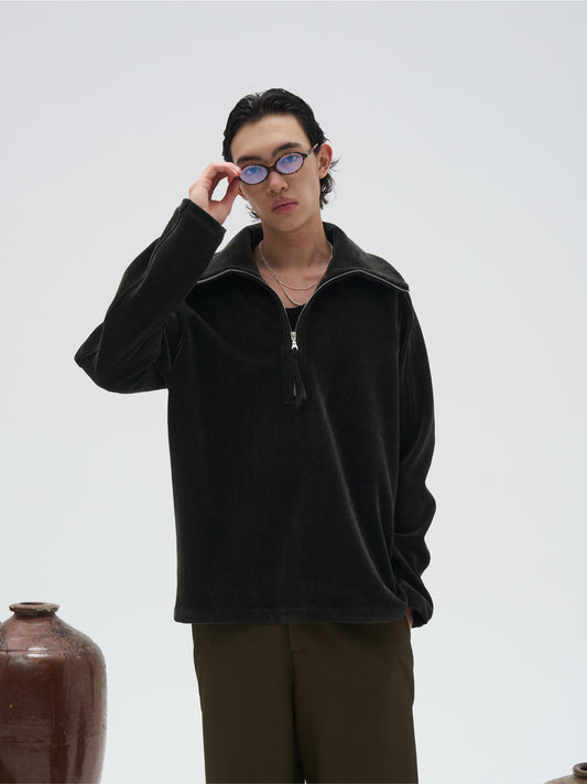 Three-dimensional lapel pullover zip polo shirt