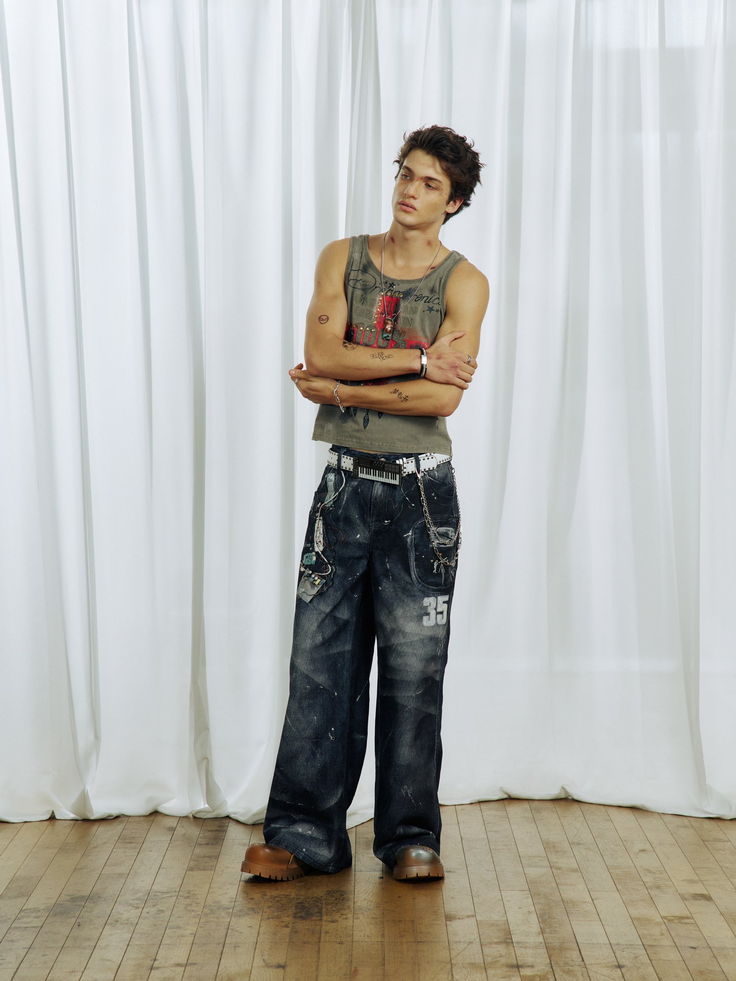 Splash Ink Straight-Fit Denim Pants