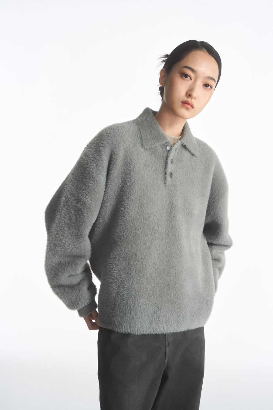 Imitation mink polo neck sweater