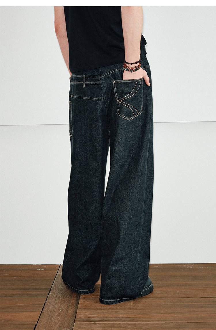 Contrast Stitch Wide Jeans