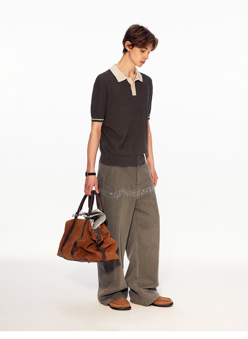 Niche Design Contrast-Color Knit Shirt