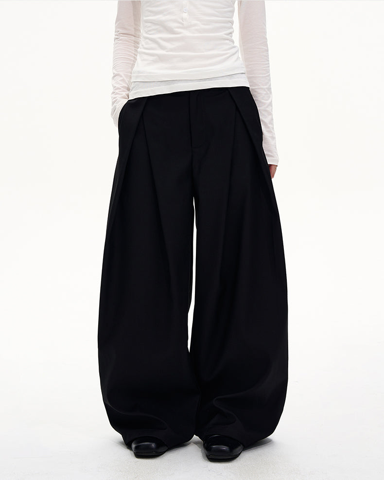 Double-Pleated Relaxed Casual Pants