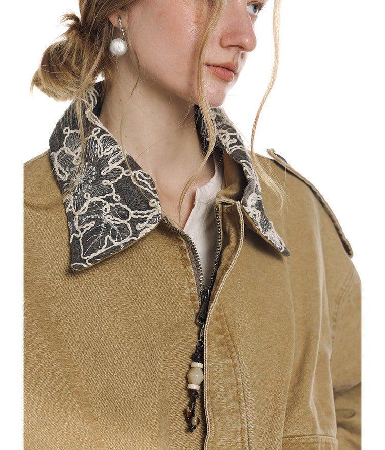 Floral Collar Embroidery Jacket
