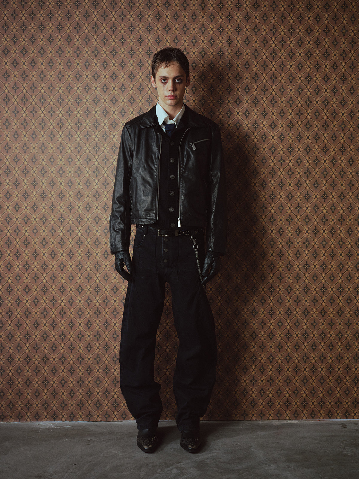 Zipper-Front Washed Leather Jacket