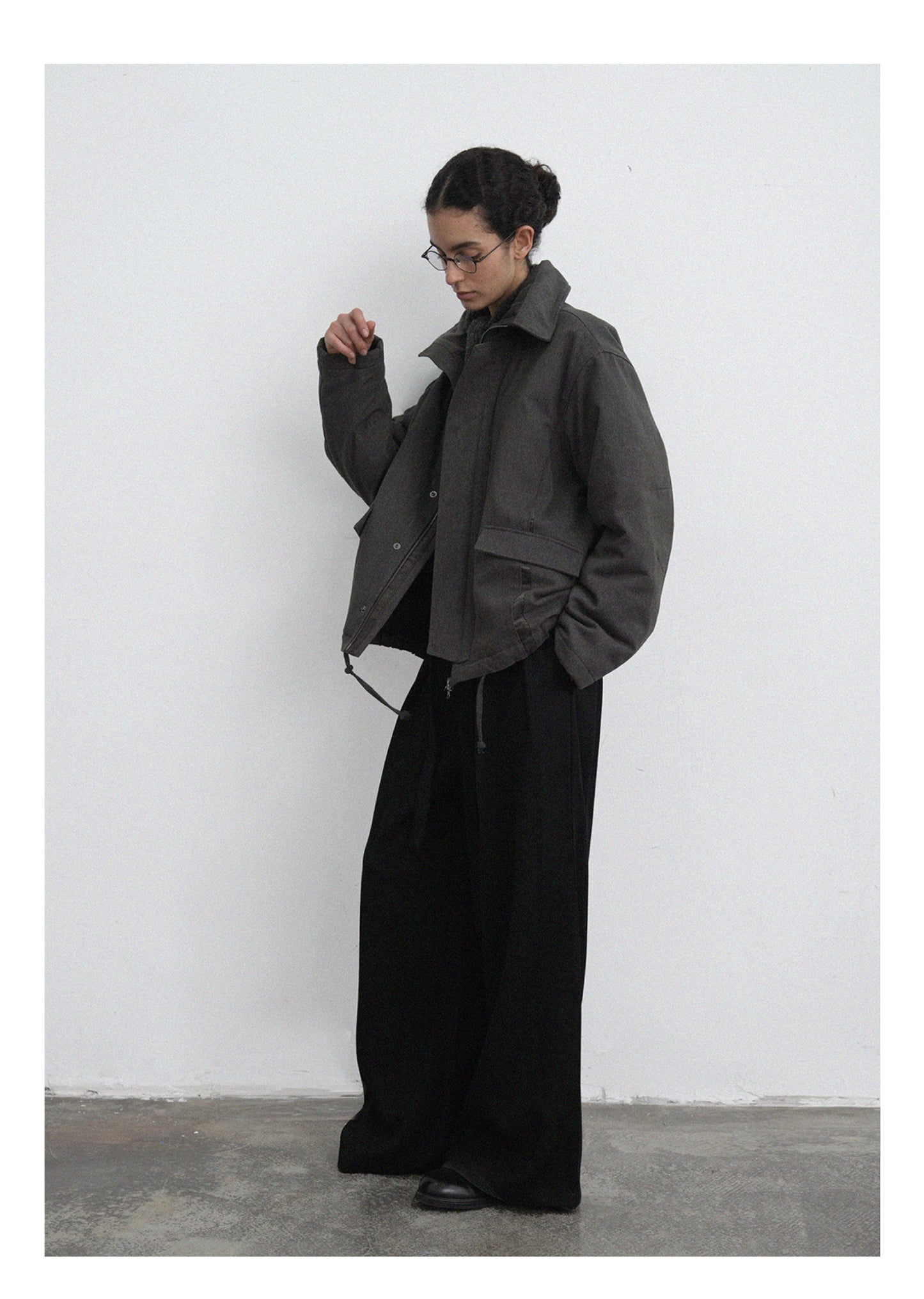 Fold-Down Collar Multi-Pocket Jacket