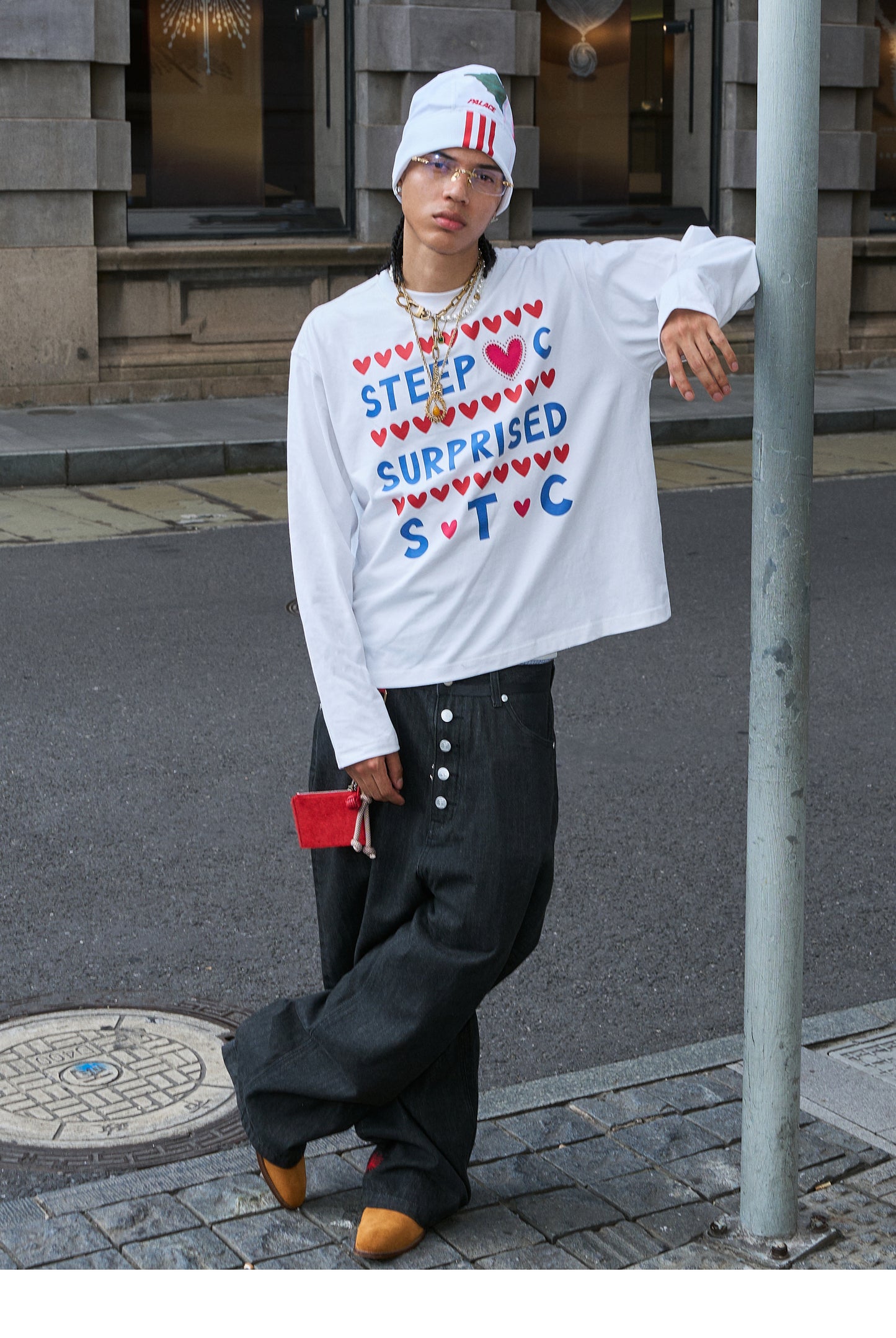 Hand-stitched detail printed T-shirt