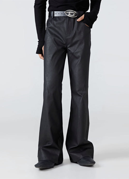 Wax coated boot cut pants