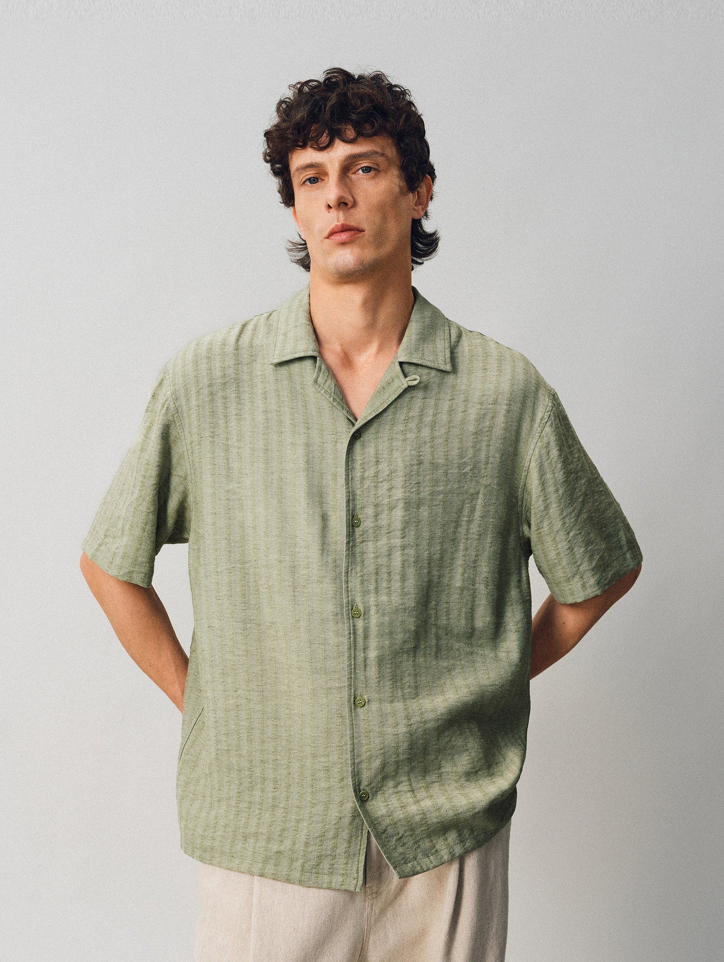 Jacquard Linen Striped Shirt