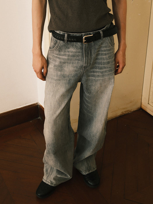 Wash-processed deconstructed denim pants