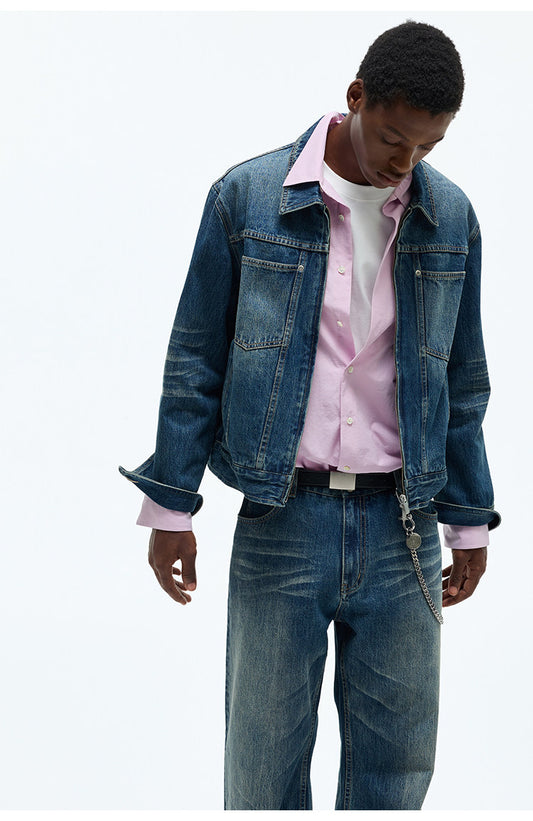 Zip-Up Short Denim Jacket