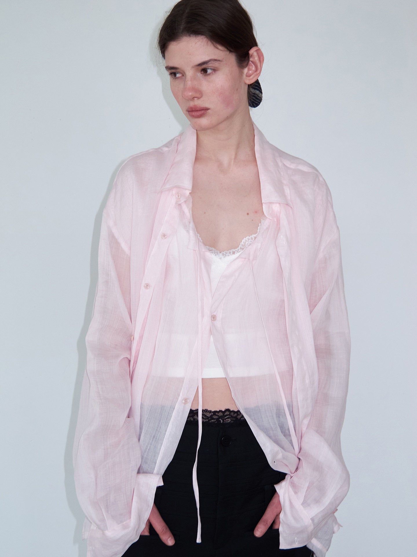 Faux Two-Piece Sheer Shirt
