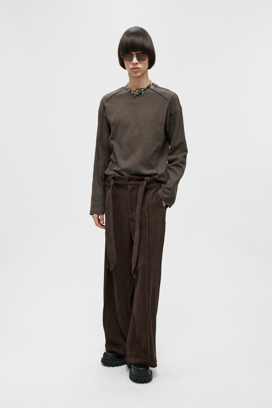 Double Belt Center Seam Wide Pants