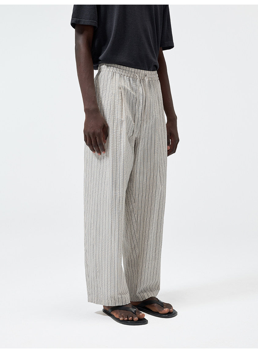 Yarn-Dyed Chiffon Check-Patterned Casual Pants