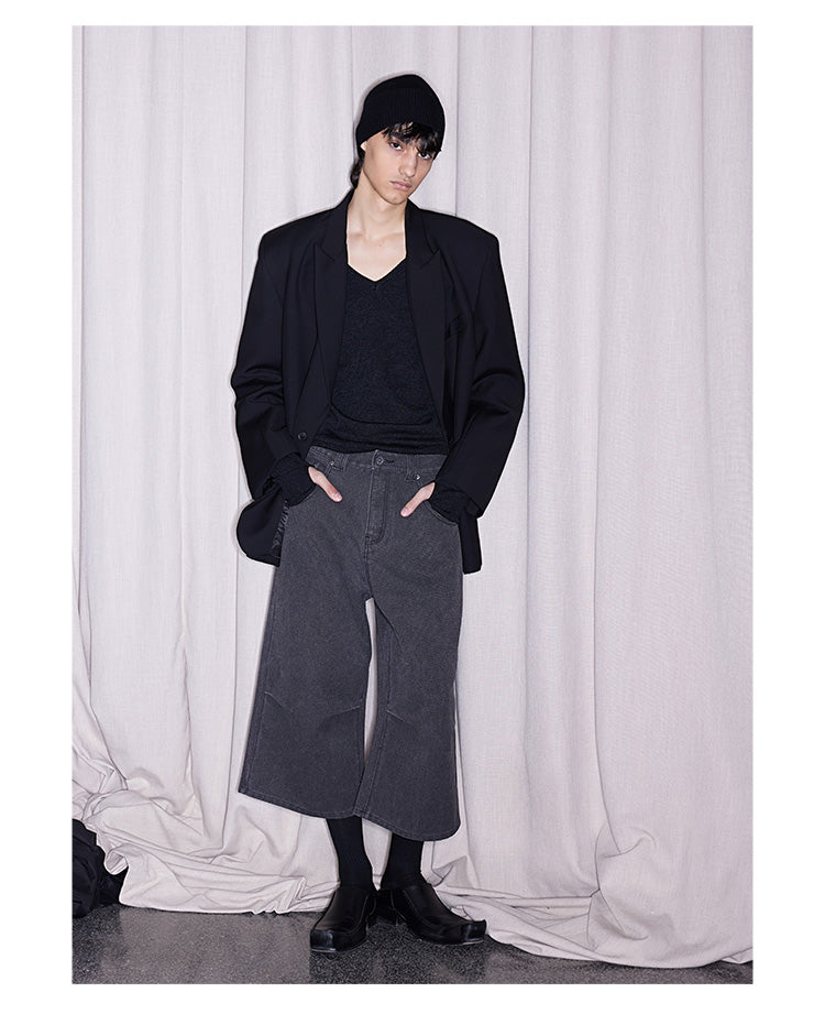 Washed Pleated Cropped Pants