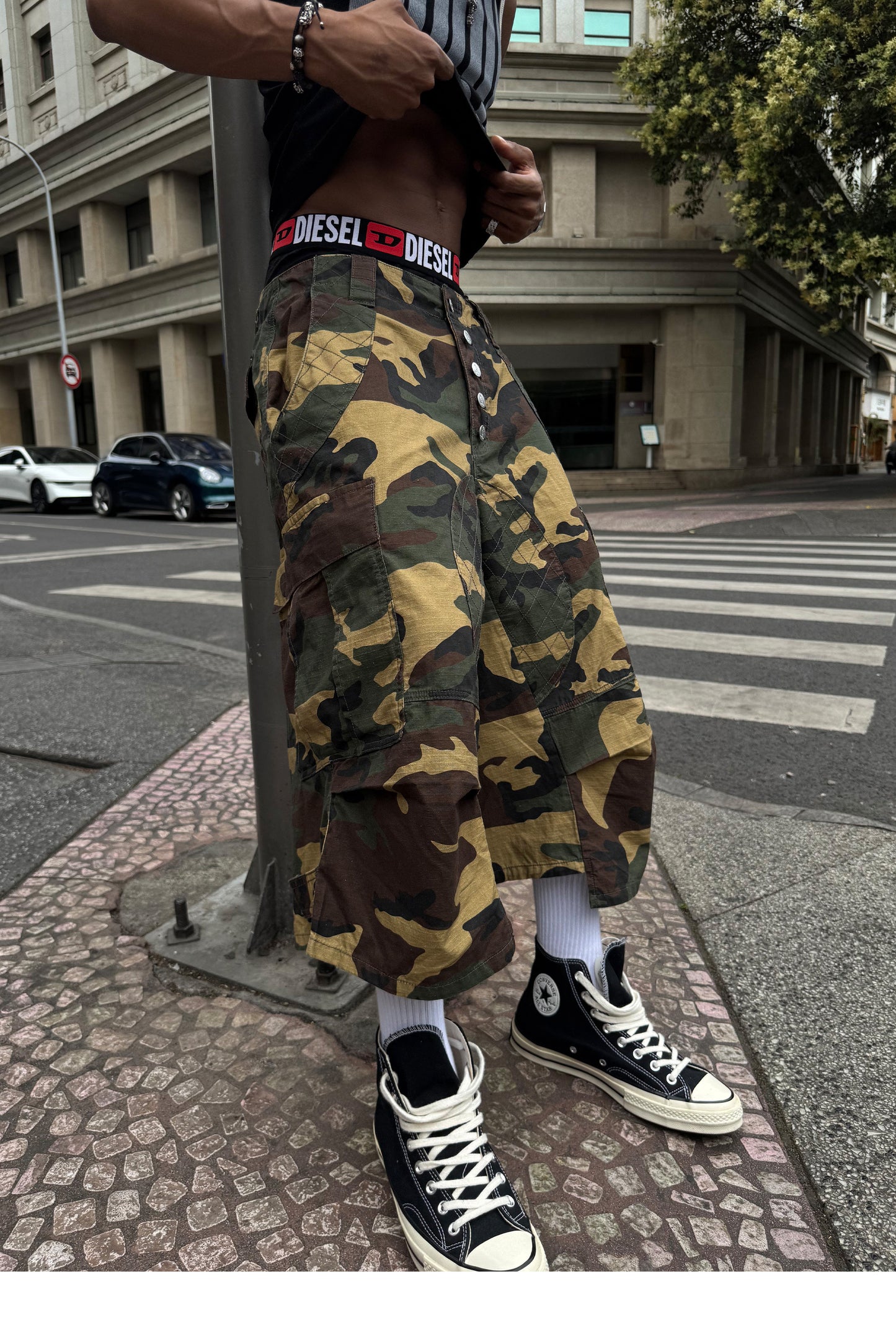 Camouflage-Patterned Workwear Quilted Shorts