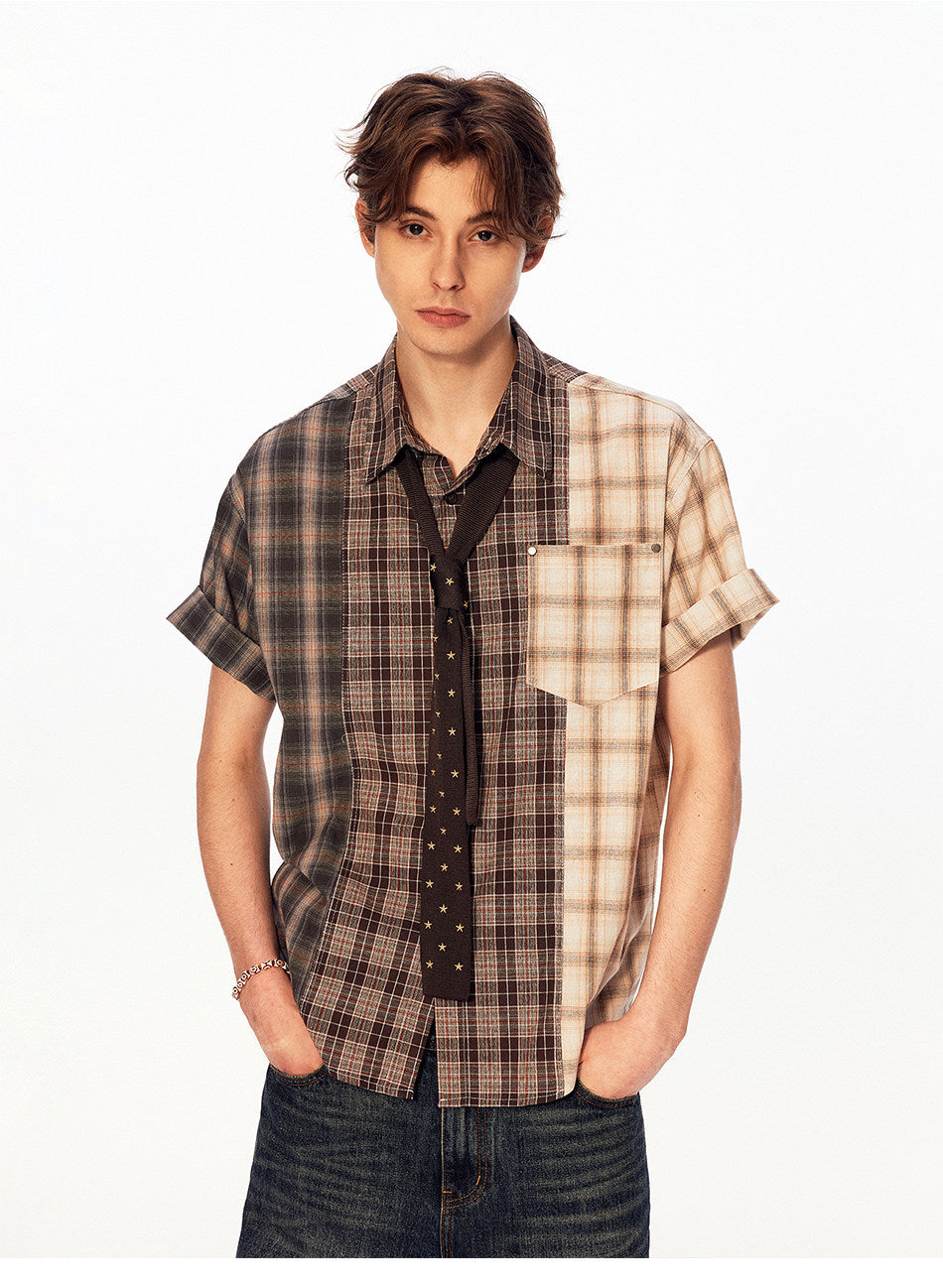 Retro Color-Block Checkered Shirt