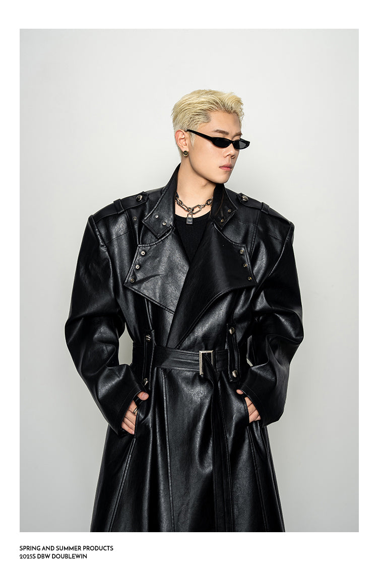 High-End Large Lapel Leather Coat