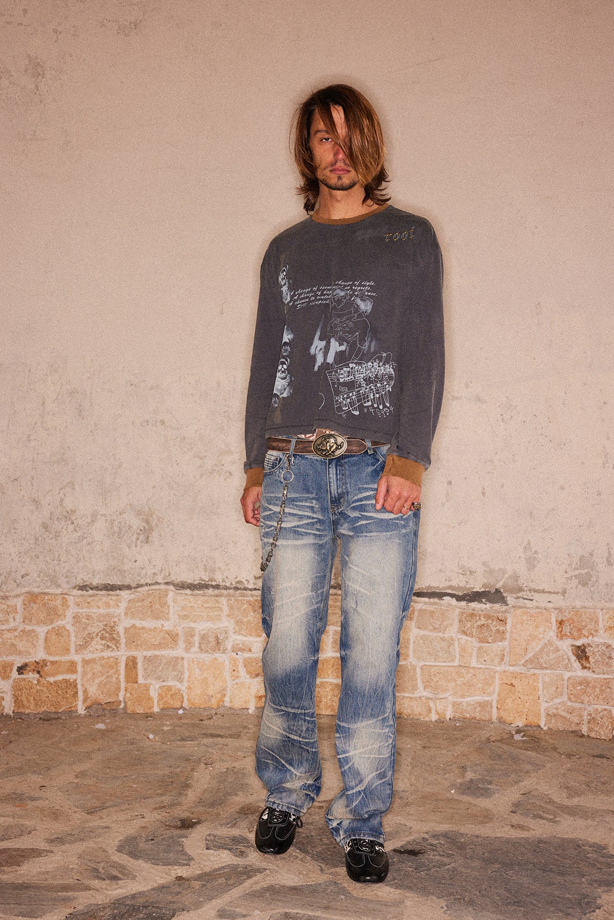 3D Pleated Distressed Jeans