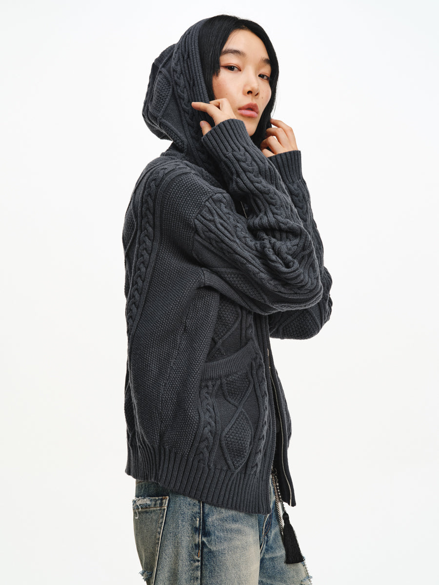 Hooded Cable-Knit Jacket