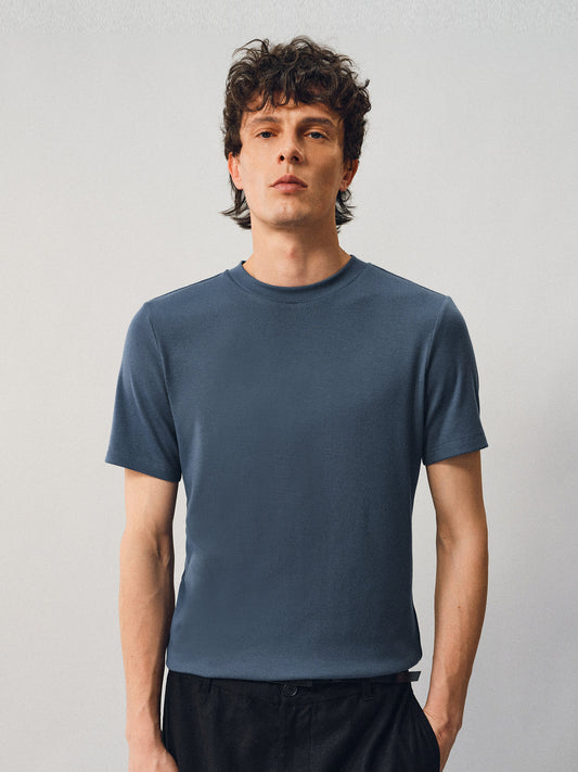 Fine-Striped Fitted Round-Neck T-Shirt