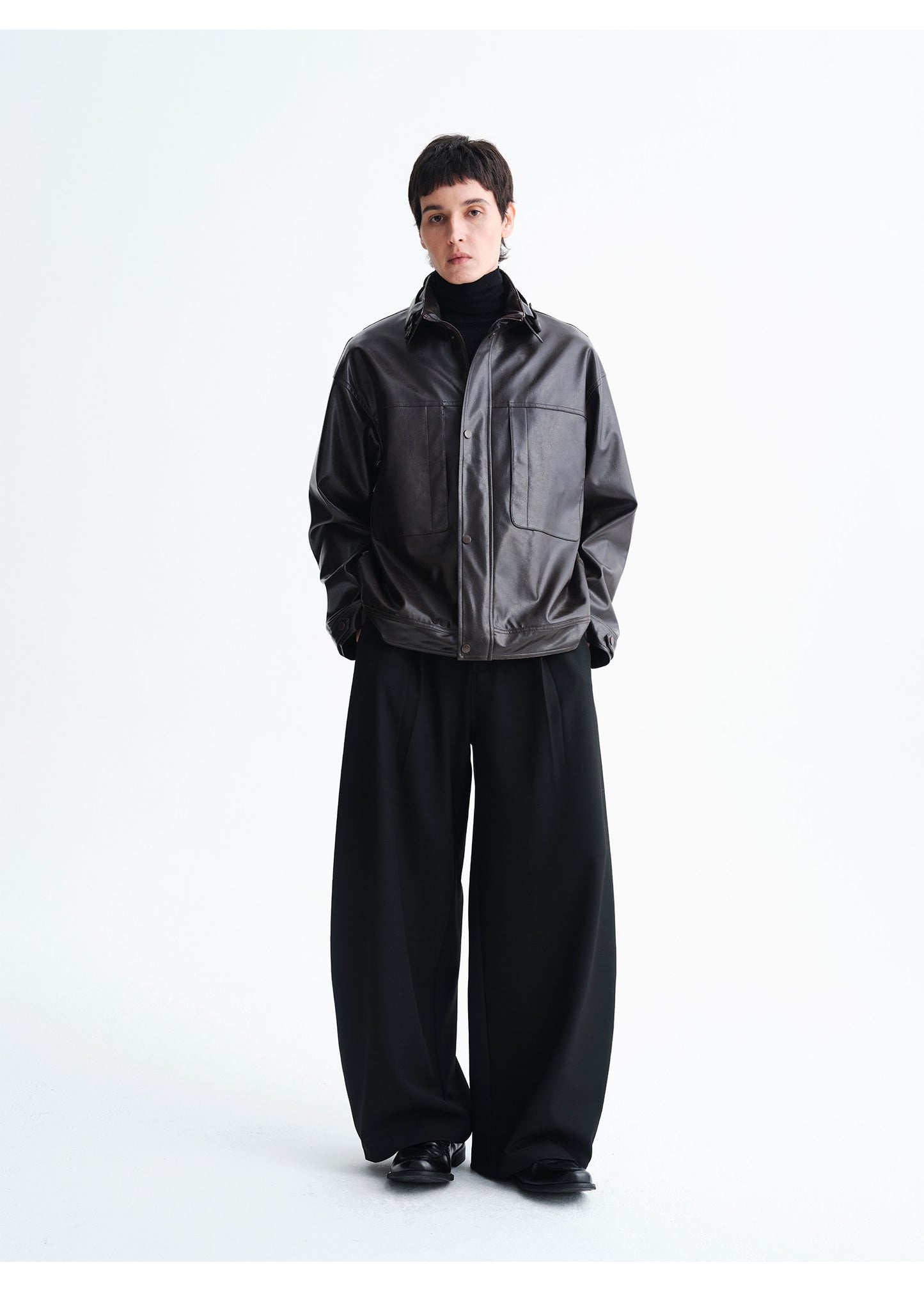 Stand Collar Eco-Friendly Leather Jacket