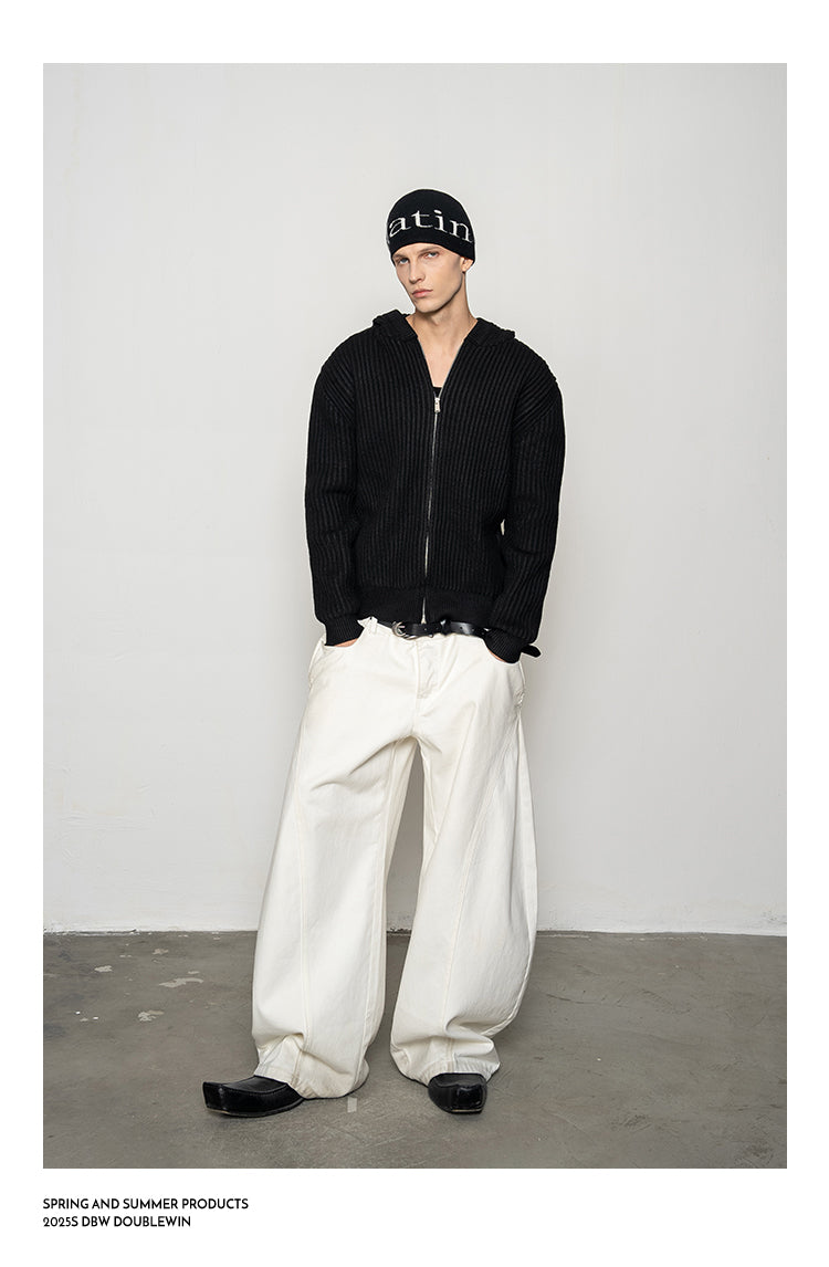 Thick Rib Hooded Knit Cardigan