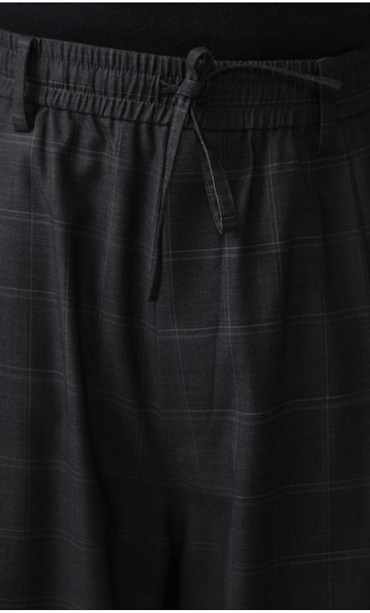 Retro Curved-Blade Rubber-Waist Casual Pants