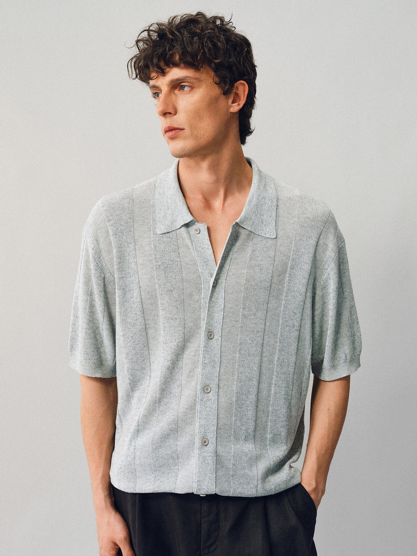 Linen-style button-down shirt