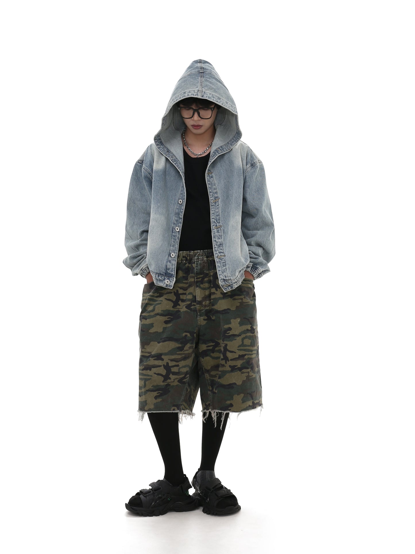 Loose Fit  Washed  Hooded Denim Jacket