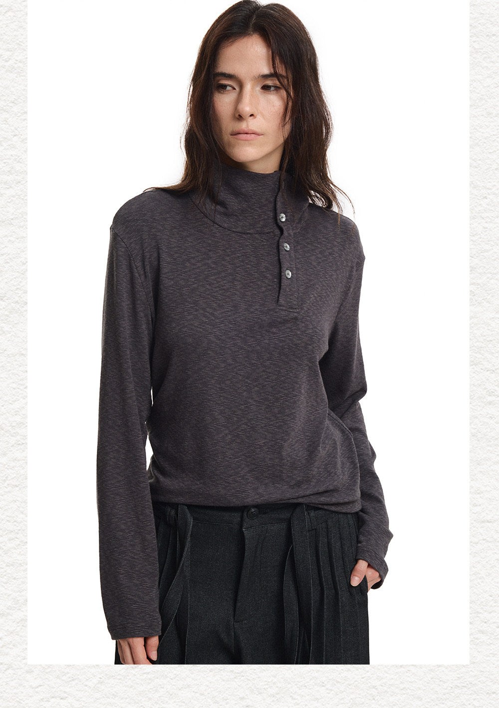 Henry Diagonal Collar  Stretch T-Shirt