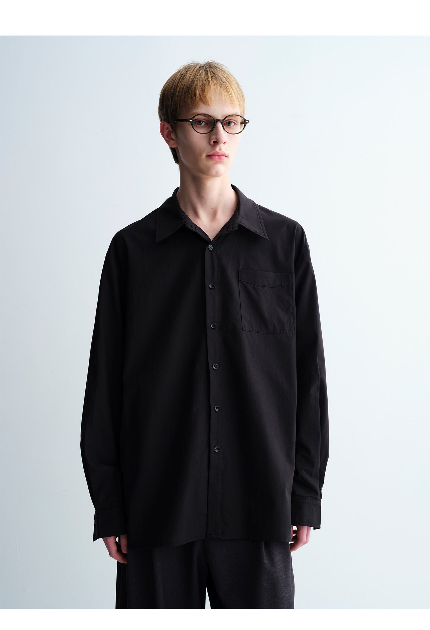 Basic Stand-Collar Pocket Loose-Fit Shirt